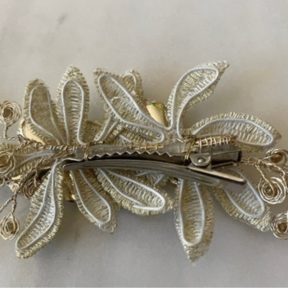 Wedding Hair Clip with Crystals, Metallic Flowers & Leaves - Picture 12 of 12